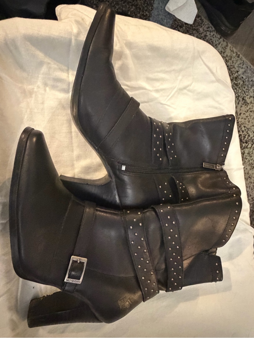 Harley-Davidson Black Mid-Calf Studded Heeled Boots